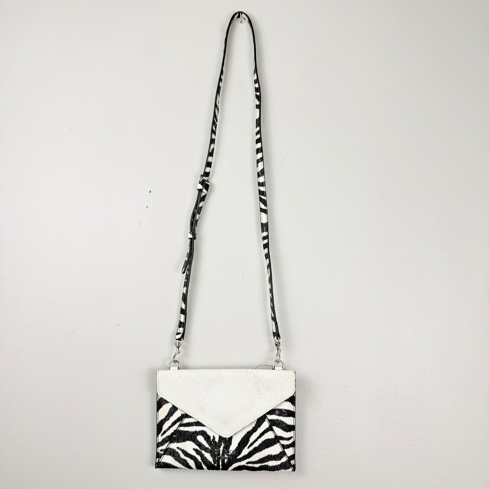 Guess Bianco Nero Envelope Clutch Crossbody Bag Women's Black White Zebra Print